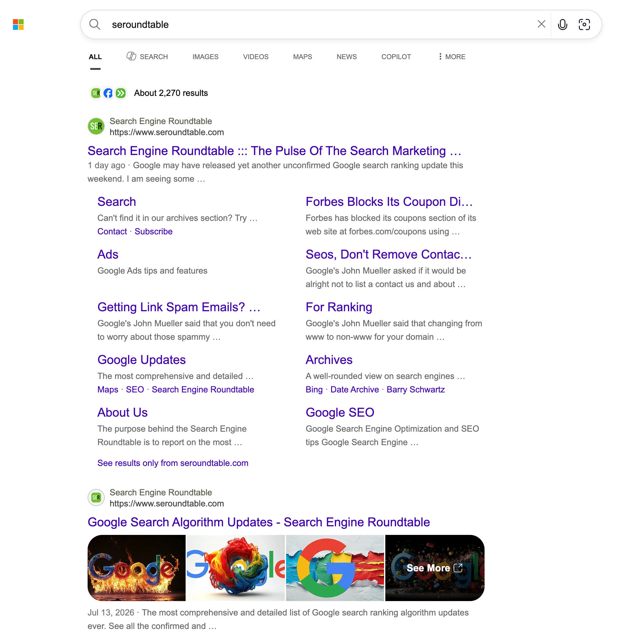 Bing Normal Sitelinks