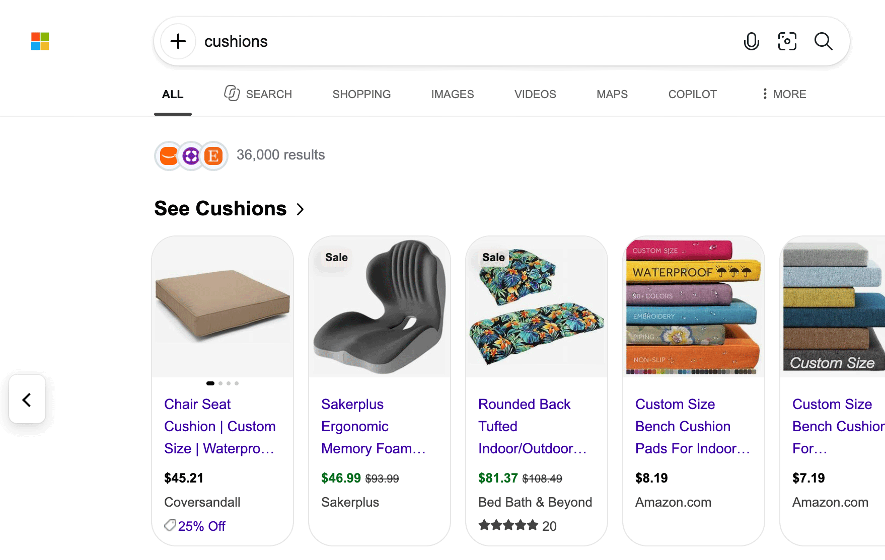 Bing Product Carousel No Favicons