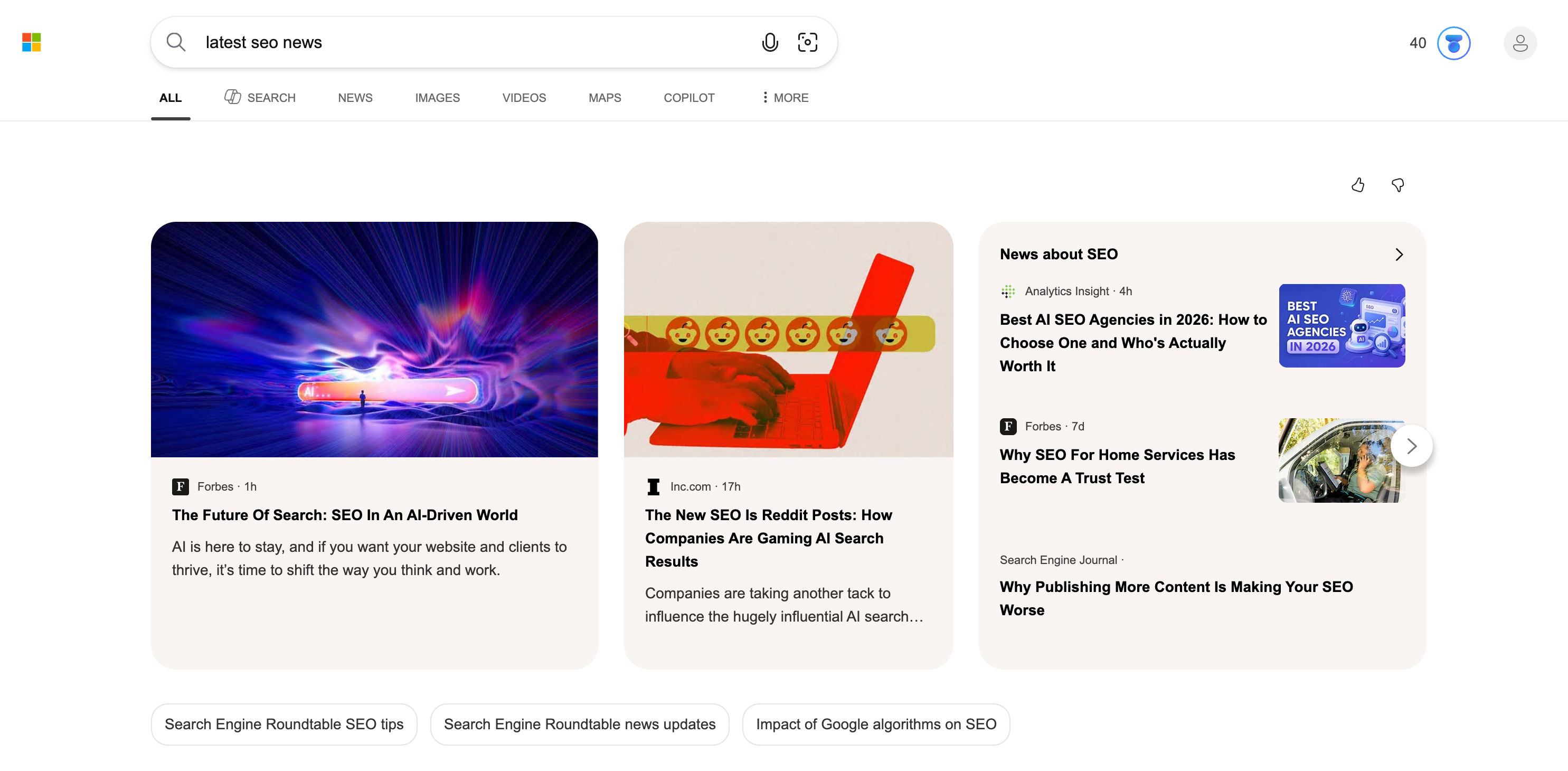 Bing Search News Section Current