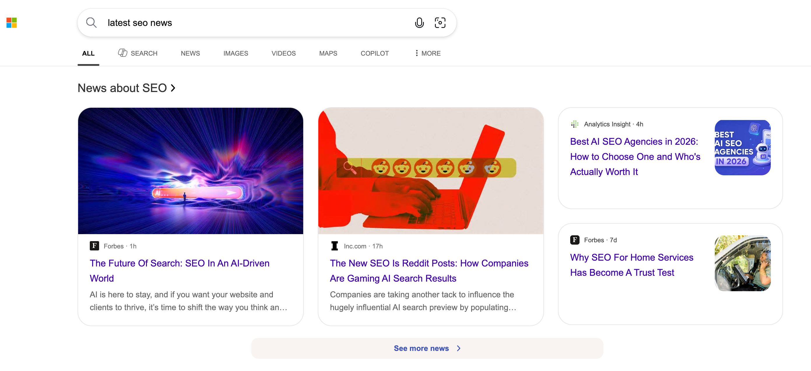 Bing Search News Section Newish