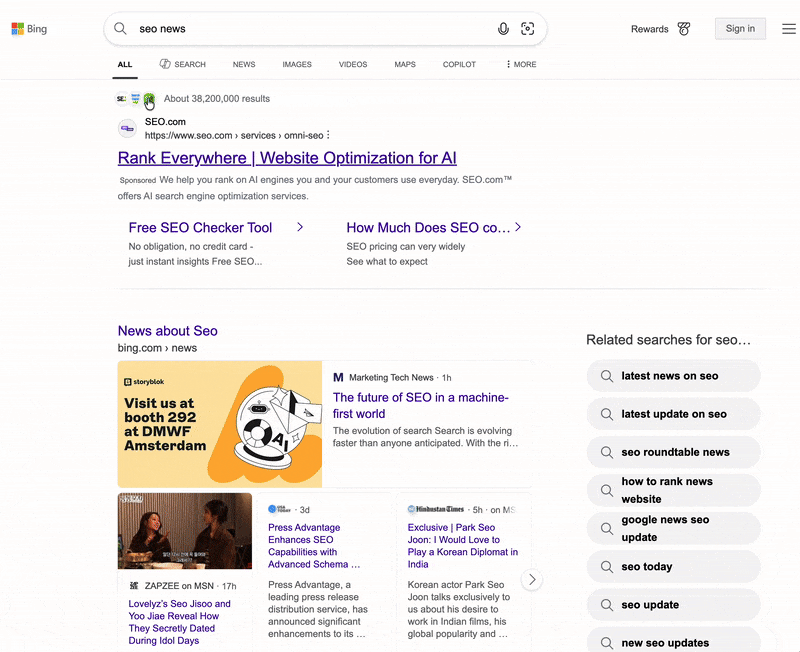 Bing Search Site Favicons Anchors