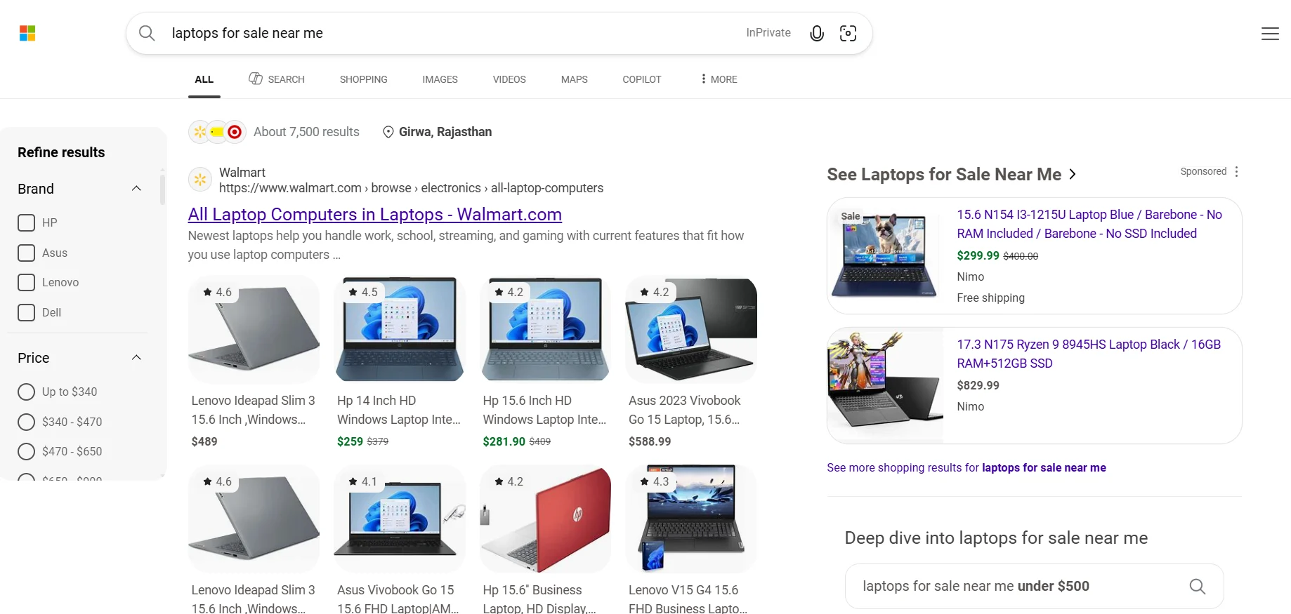 Bing Sidebar Shopping Filters