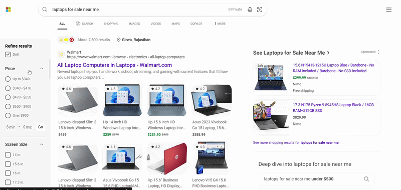 Bing Sidebar Shopping Filters