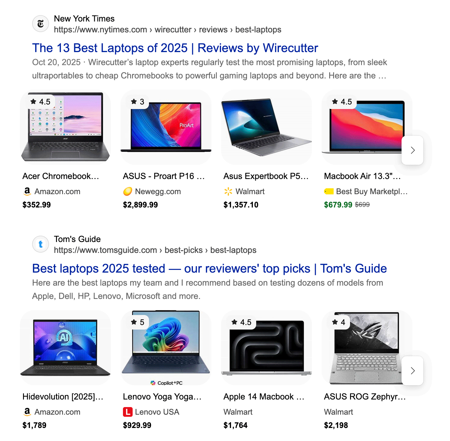 Bing Snippet Carousel Products