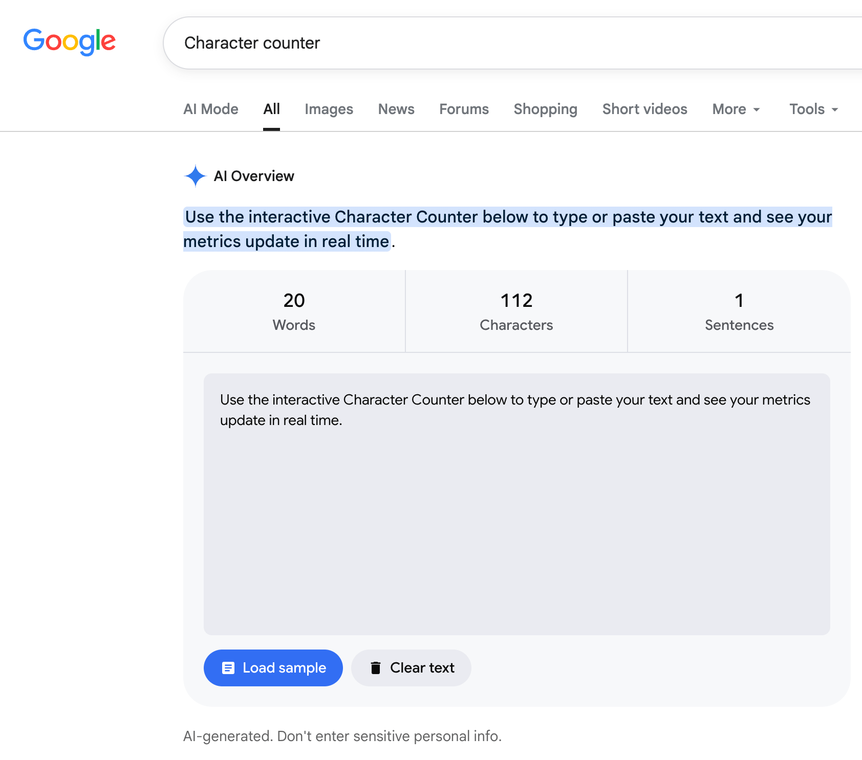 Character Counter Google Ai Overview