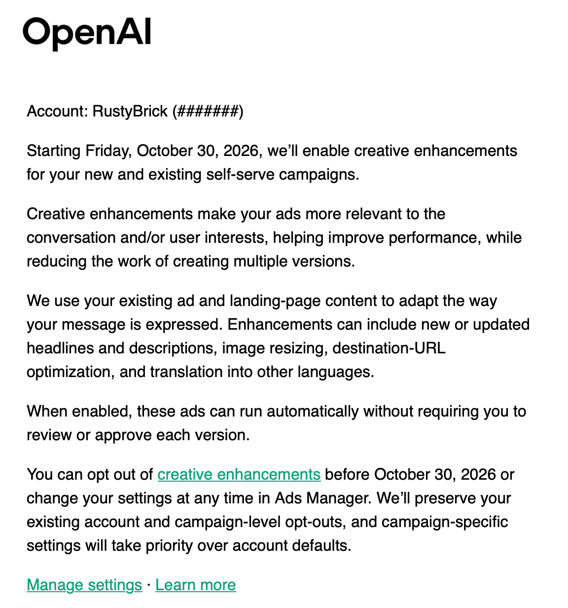 Chatgpt Ads Creative Enhancements Email