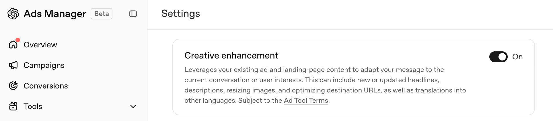 Chatgpt Ads Creative Enhancements Setting