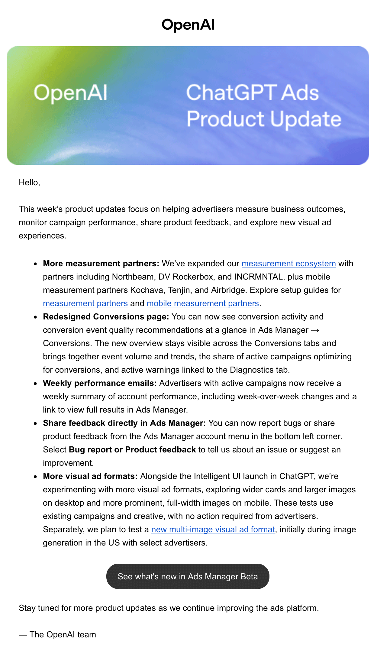 Chatgpt Ads Update Email