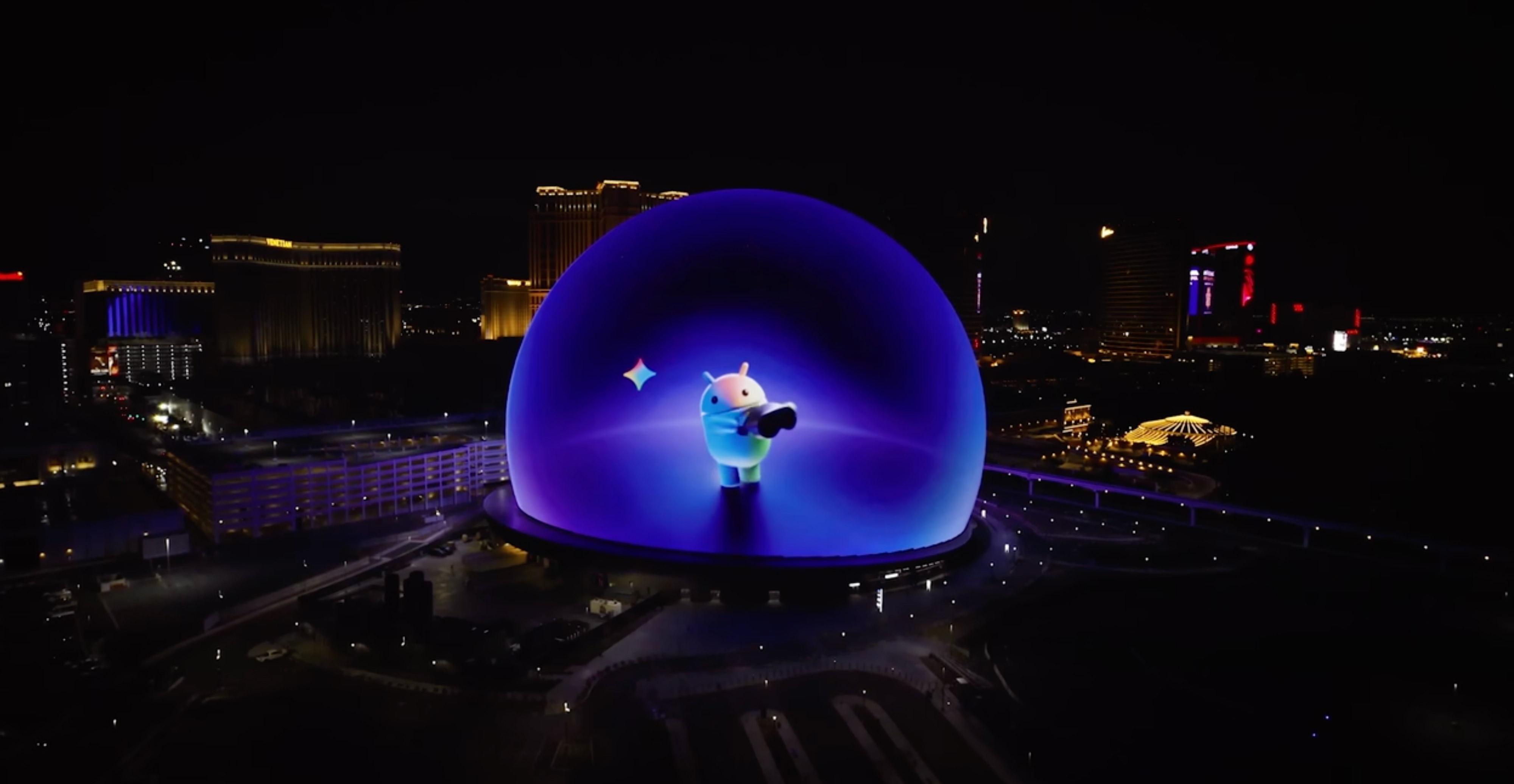 Gemini on Android XR Las Vegas Skyline Sphere Promotion
