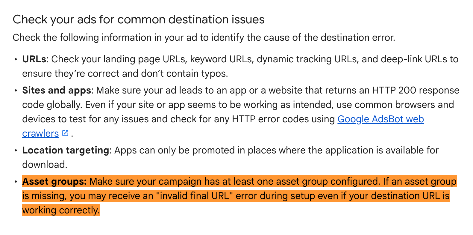 Google Ads Asset Group Final Url Error