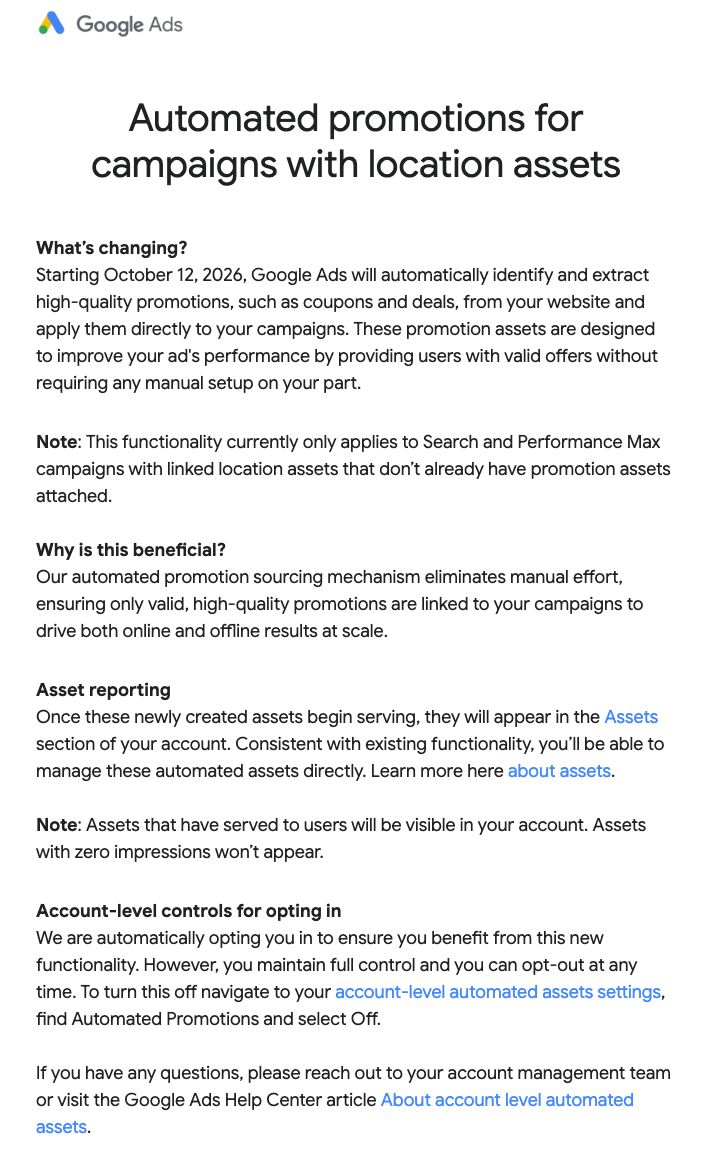 Google Ads Automated Promotions Email