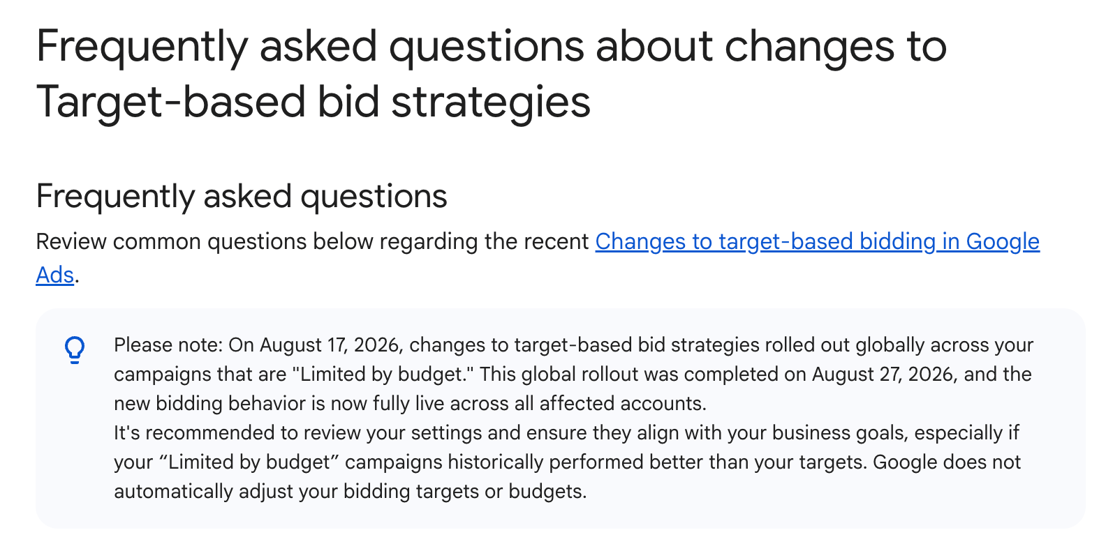Google Ads Bid Update Dates Faq