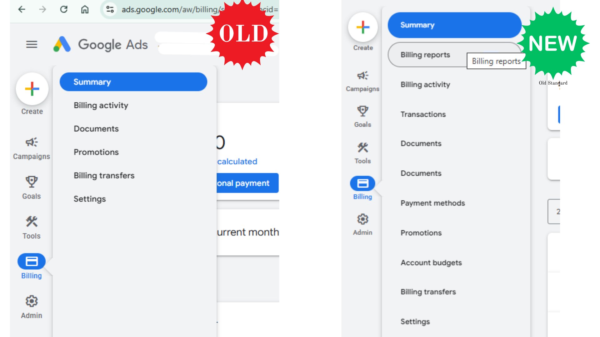 Google Ads Billing Menu