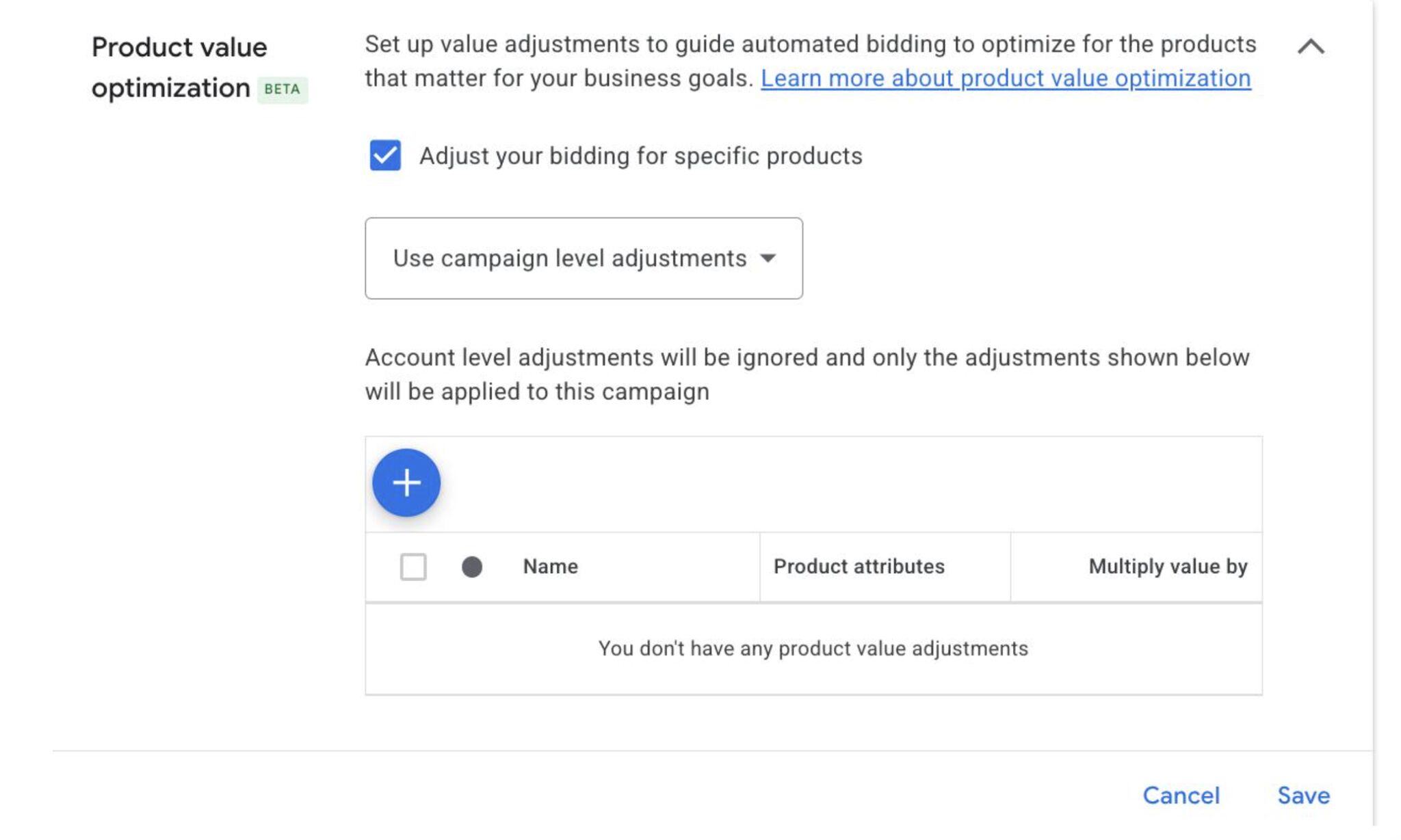 Google Ads Product Value Optimization Beta