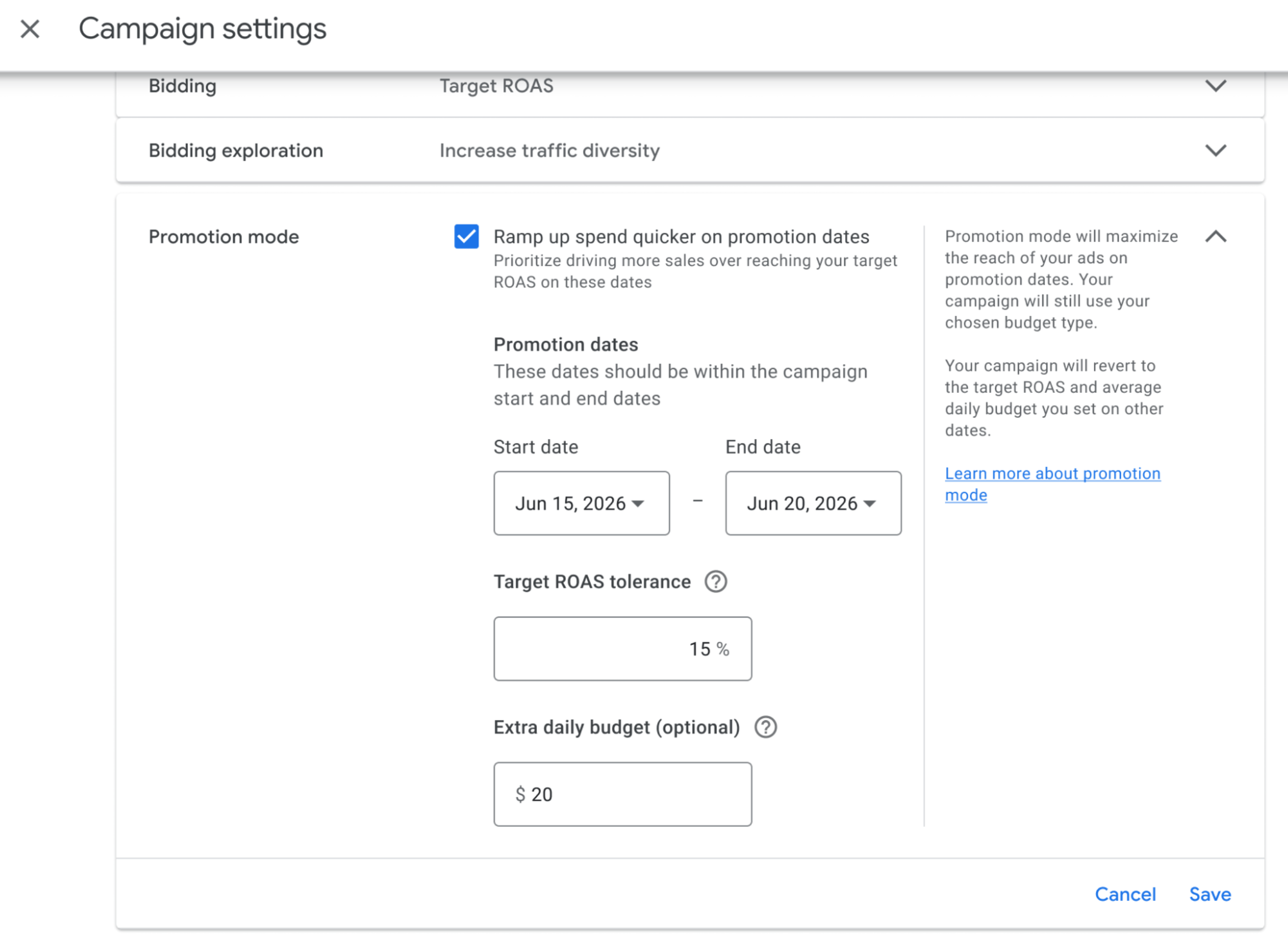 Google Ads Promotion Mode