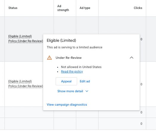 Google Ads Status Under Re Review