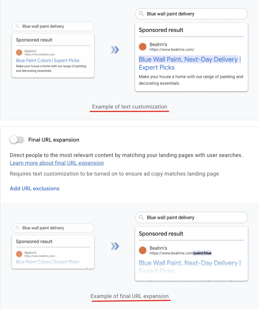 Google Ads Text Custom Final Url Expand Preview