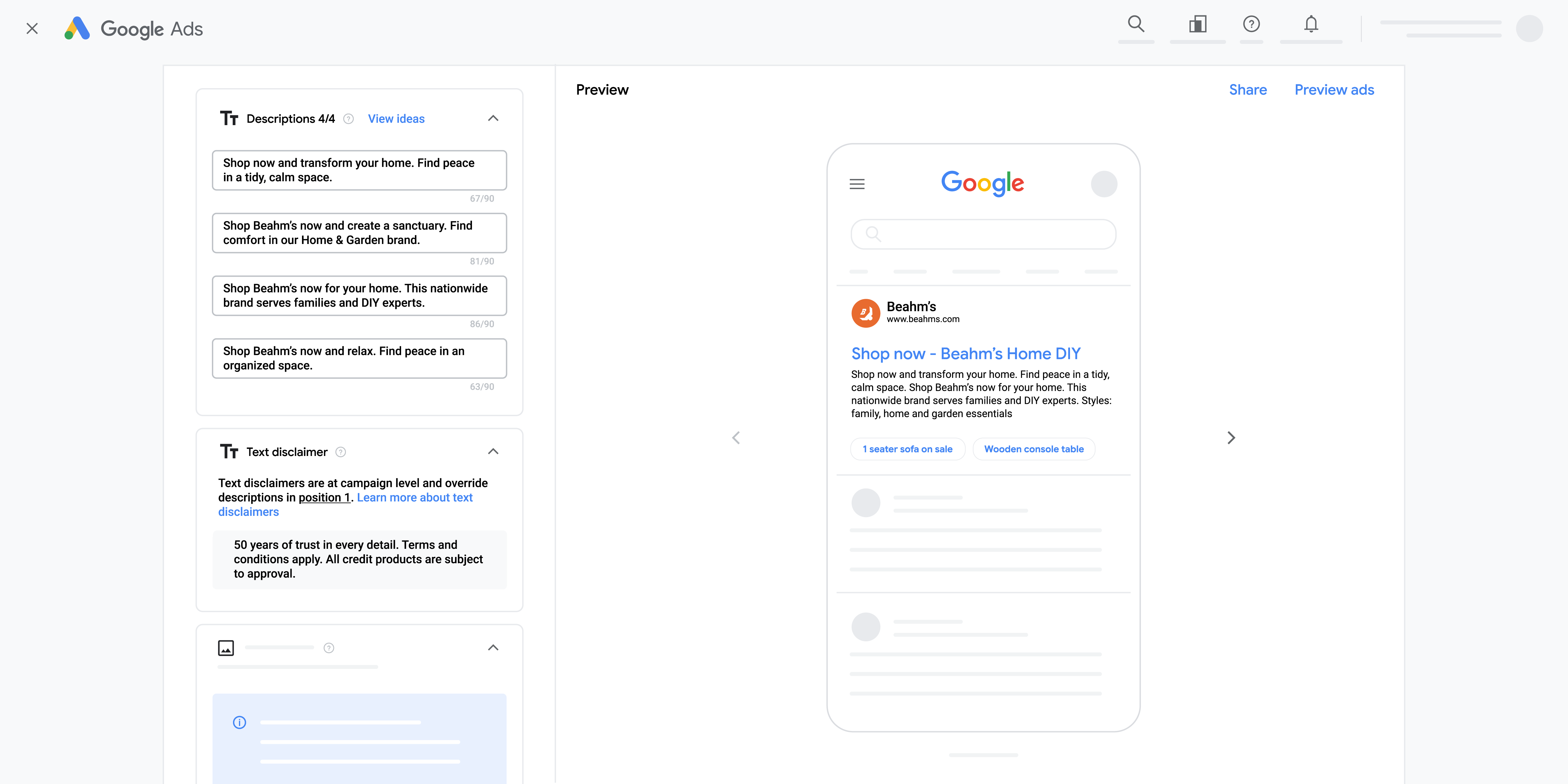 Google Ads Text Disclaimers
