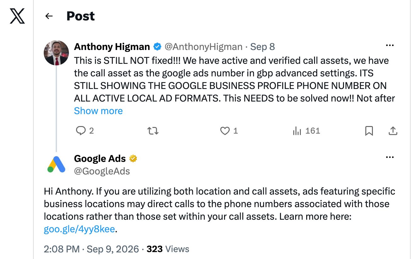 Google Ads Tweet Reply