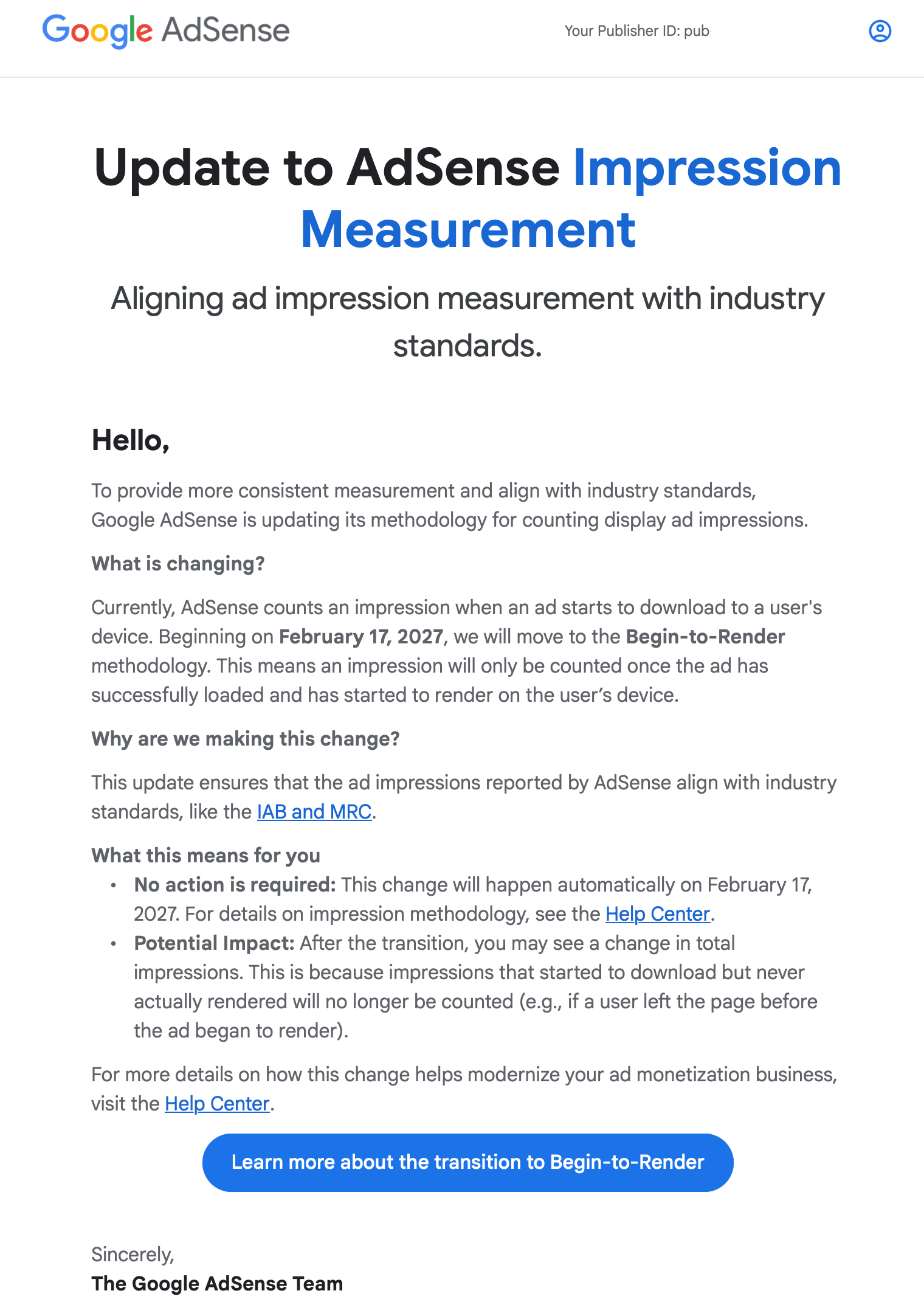 Google Adsense Email Measurement Change