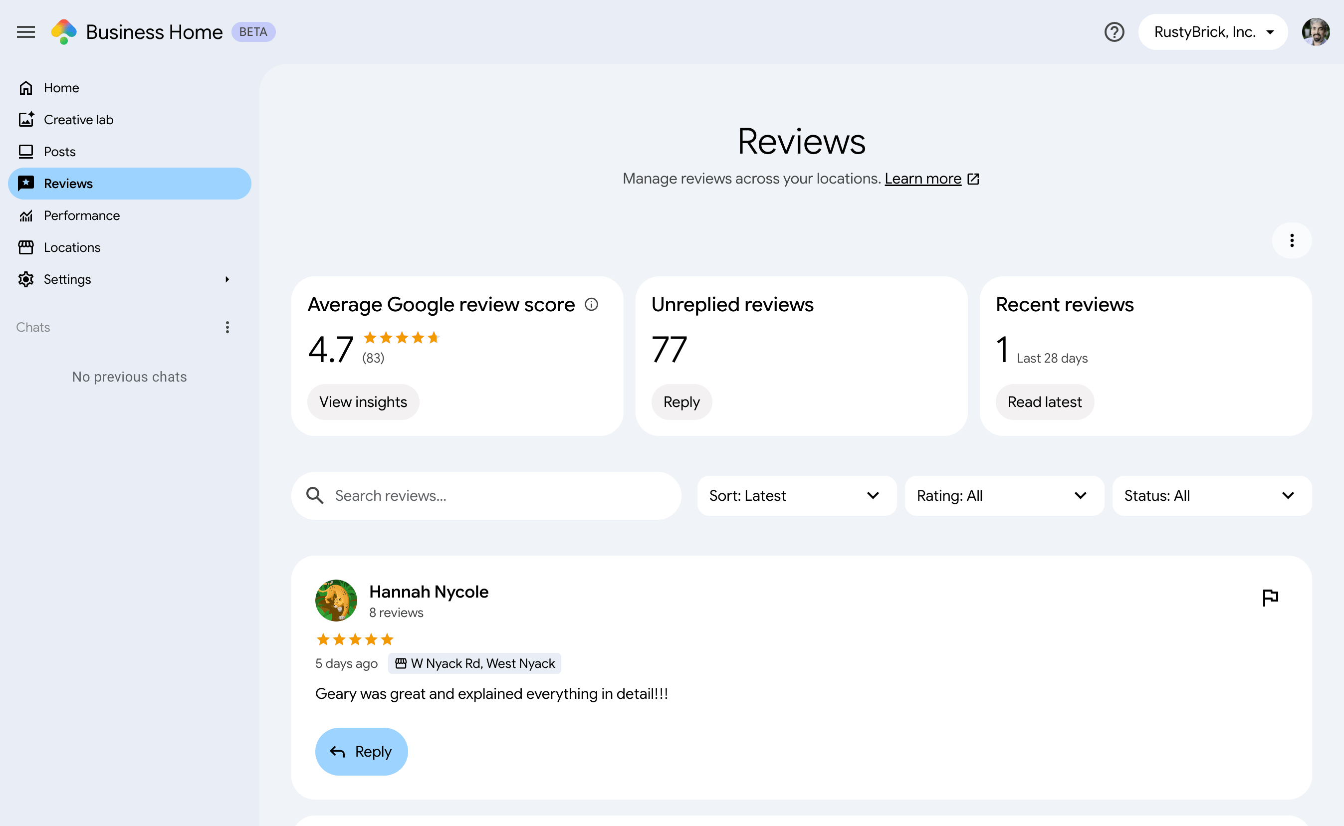 Google Business Home Reviews