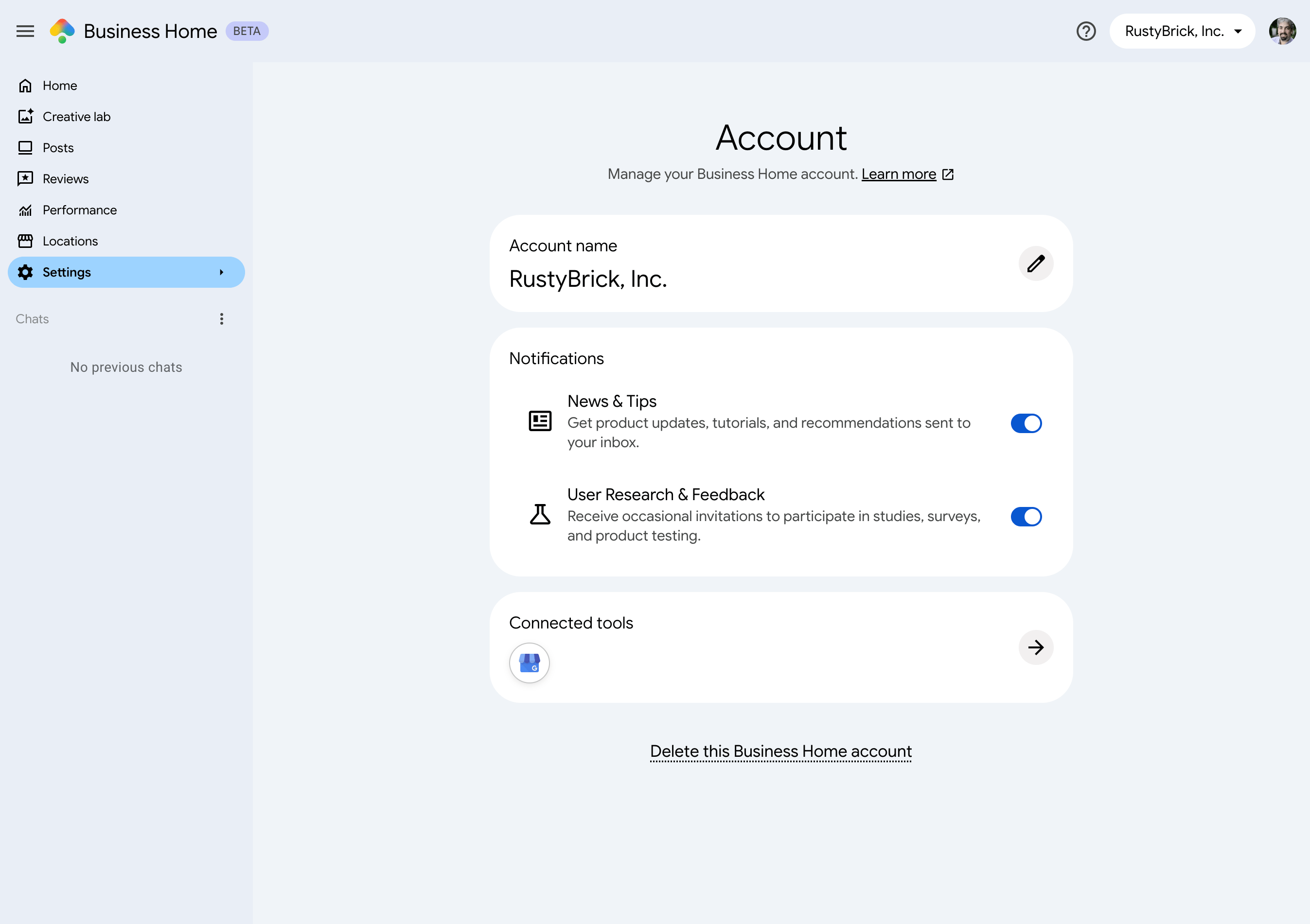 Google Business Home Settings