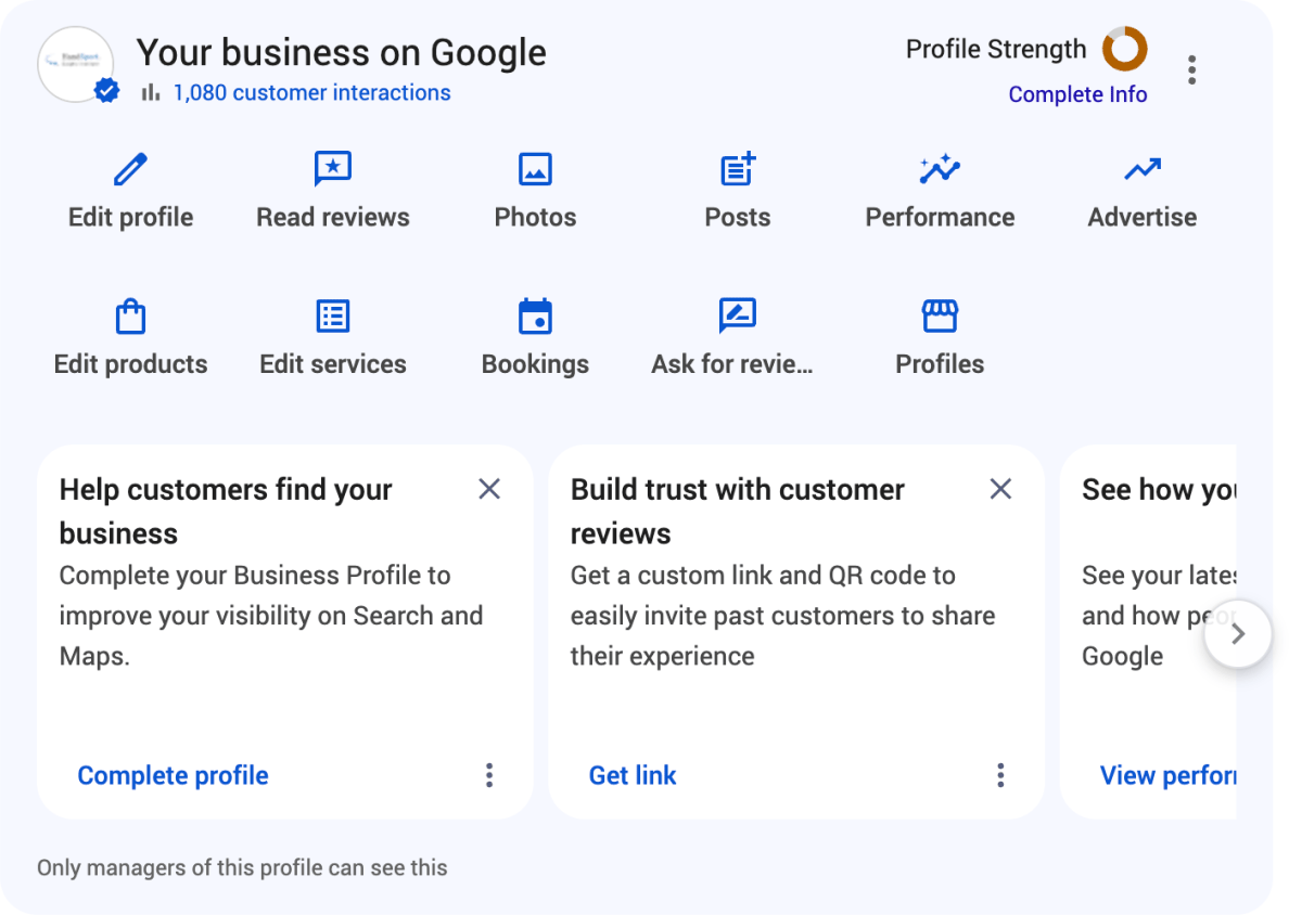 Google Business Profile Dashboard Blue