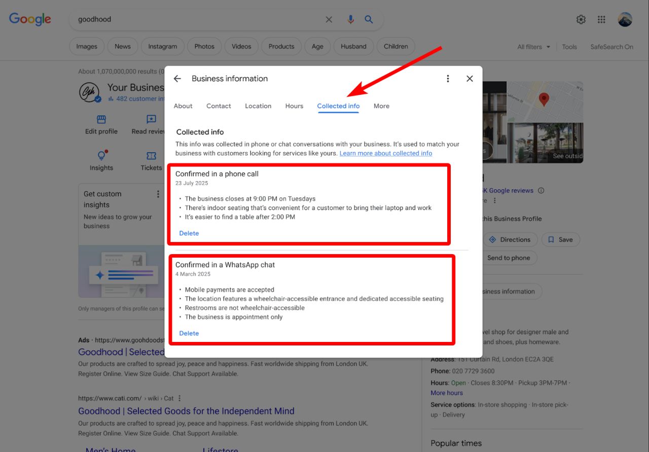 Google Business Profiles Collected Info