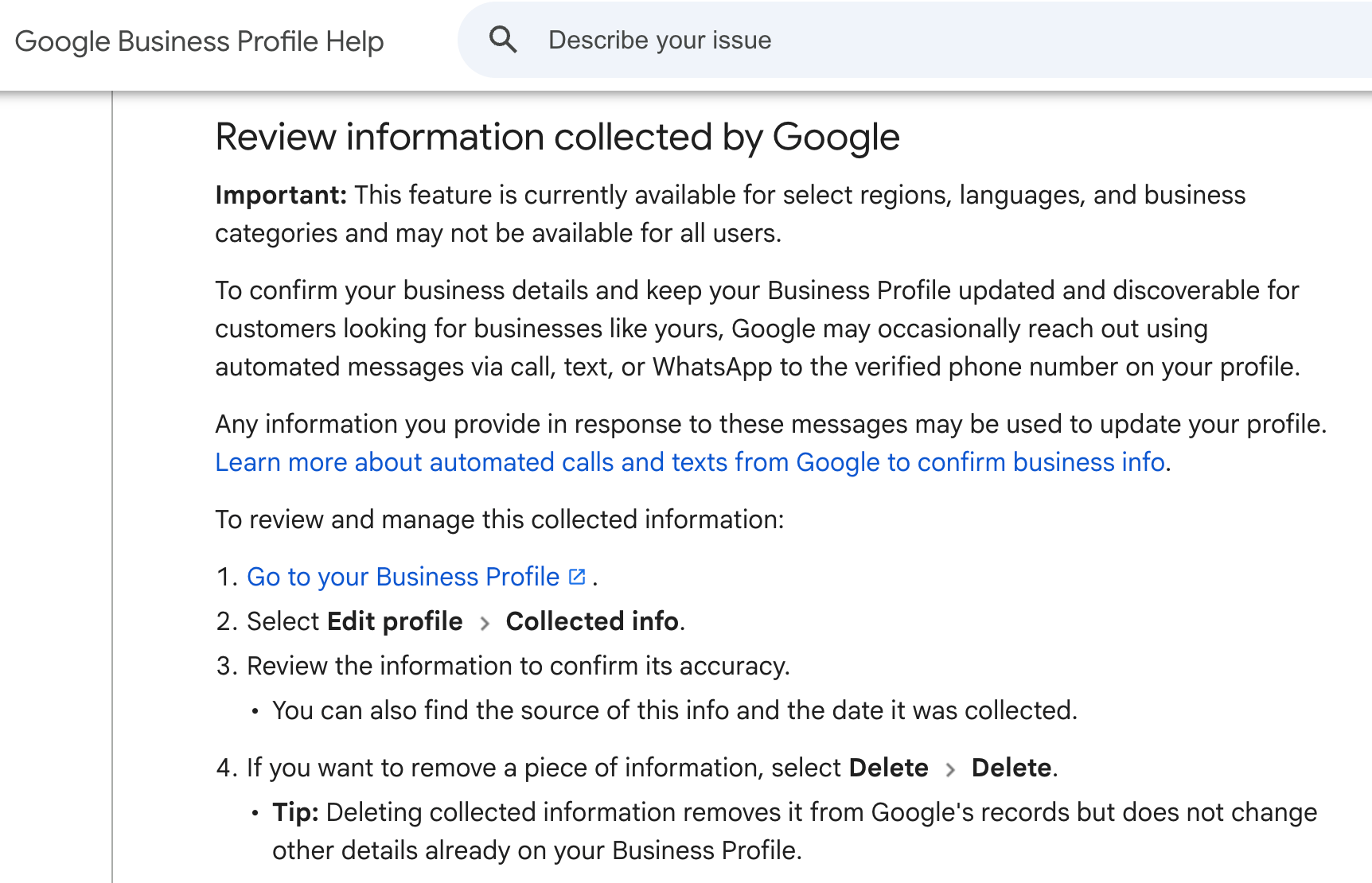 Google Business Profiles Review Collected Info