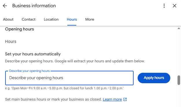 Google Describe Open Hours
