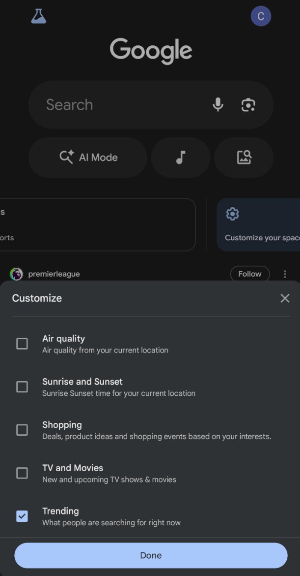 Google Discover Feed Top Searches Widget Setting