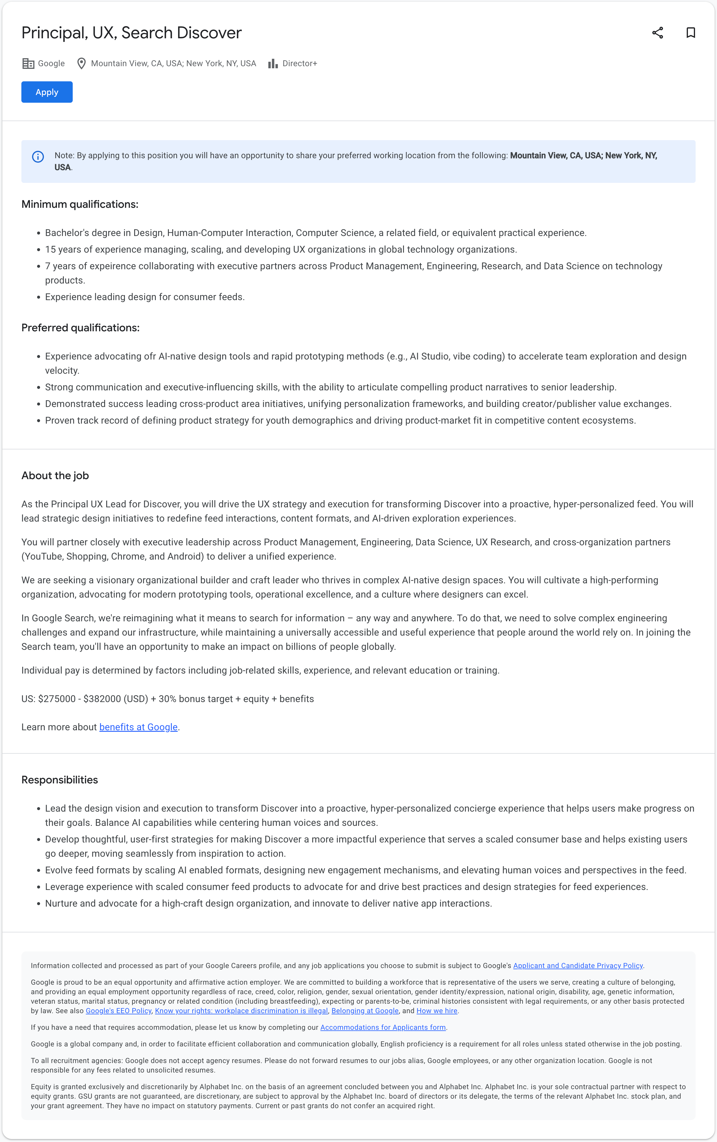 Google Discover Job Posting