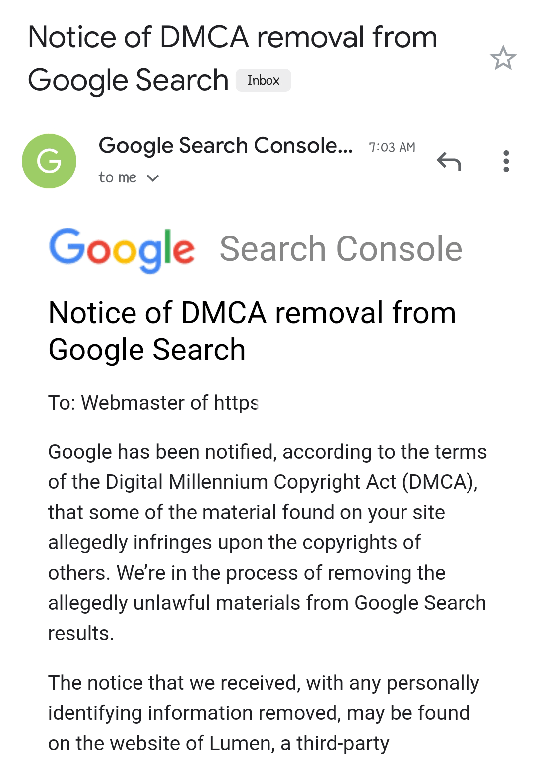 Google Dmca Email Notice