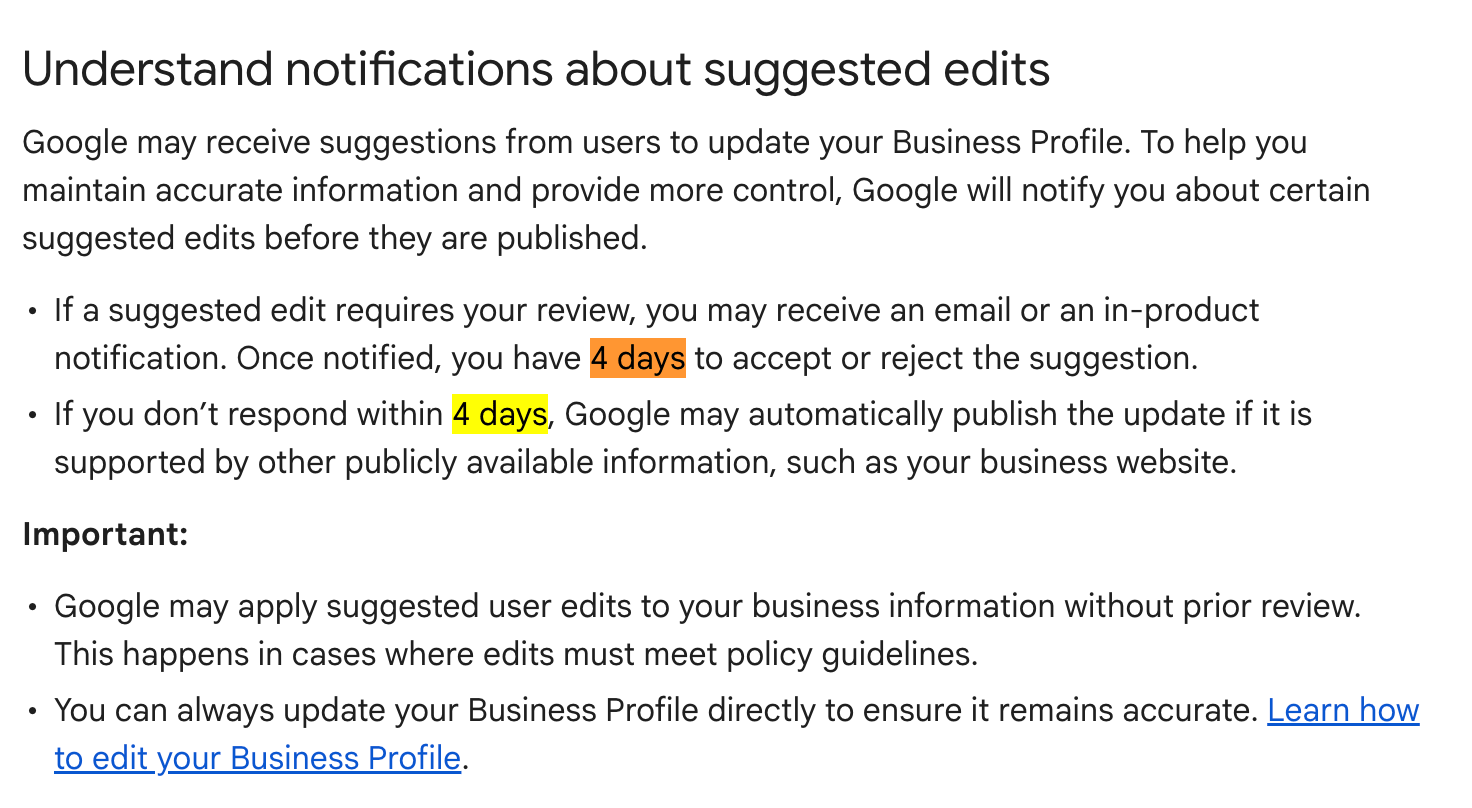 Google Local Suggested Edit Content