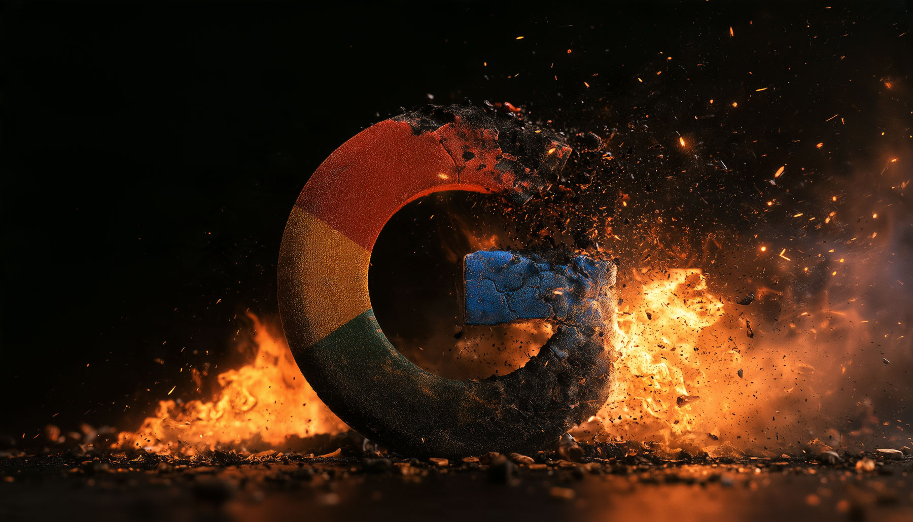 Google Logo Broken Fire