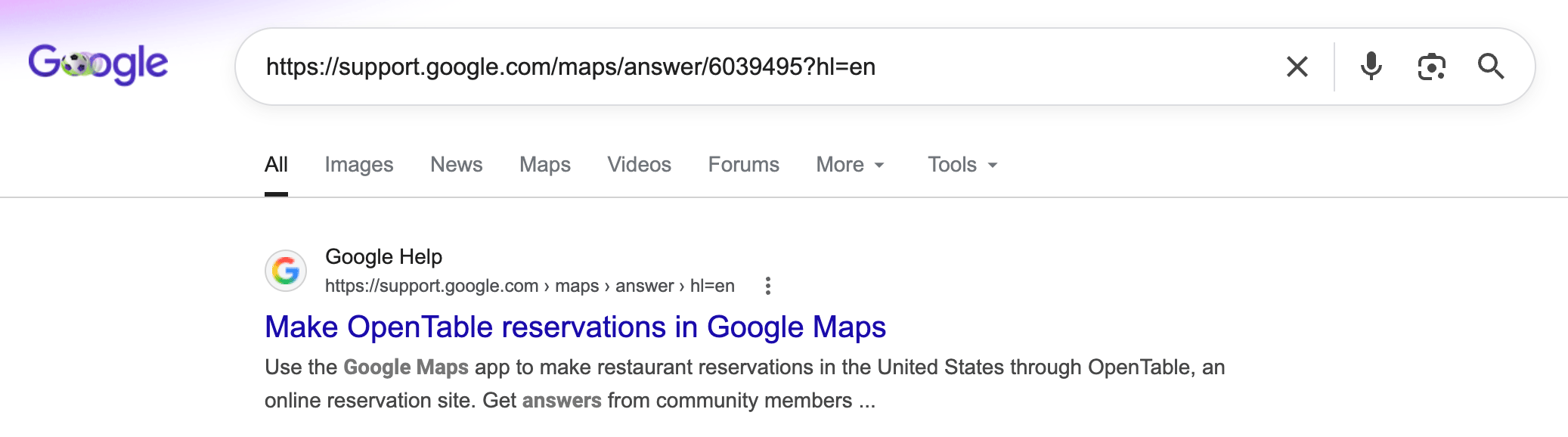 Google Maps Opentable Serp