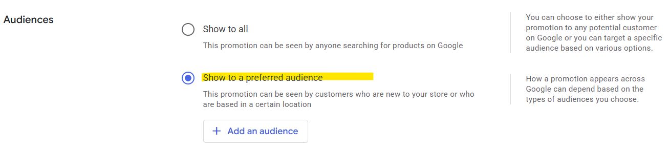 Google Merchant Center Preferred Audience For Promotions