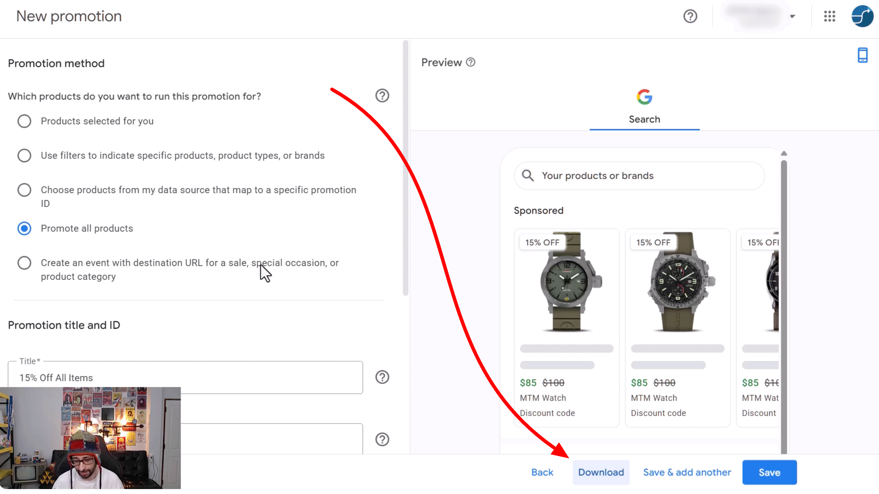 Google Merchant Center Promotions Download Option