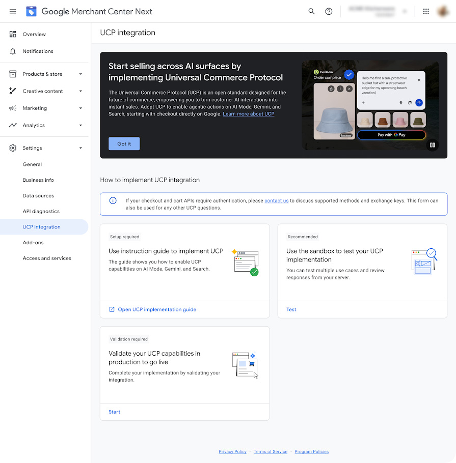 Google Merchant Center Ucp Hub