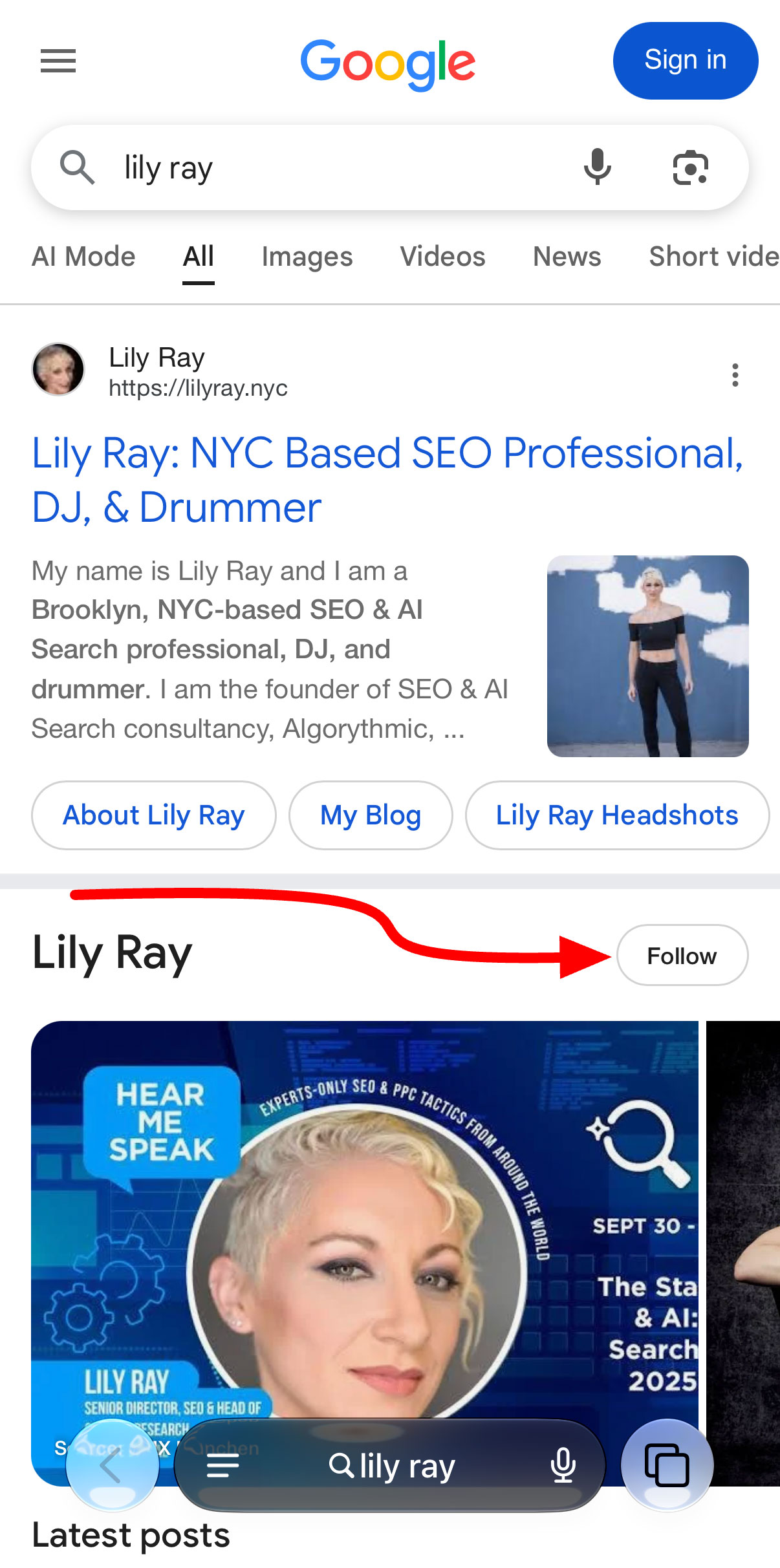 Google Mobile Follow Button Search Profiles
