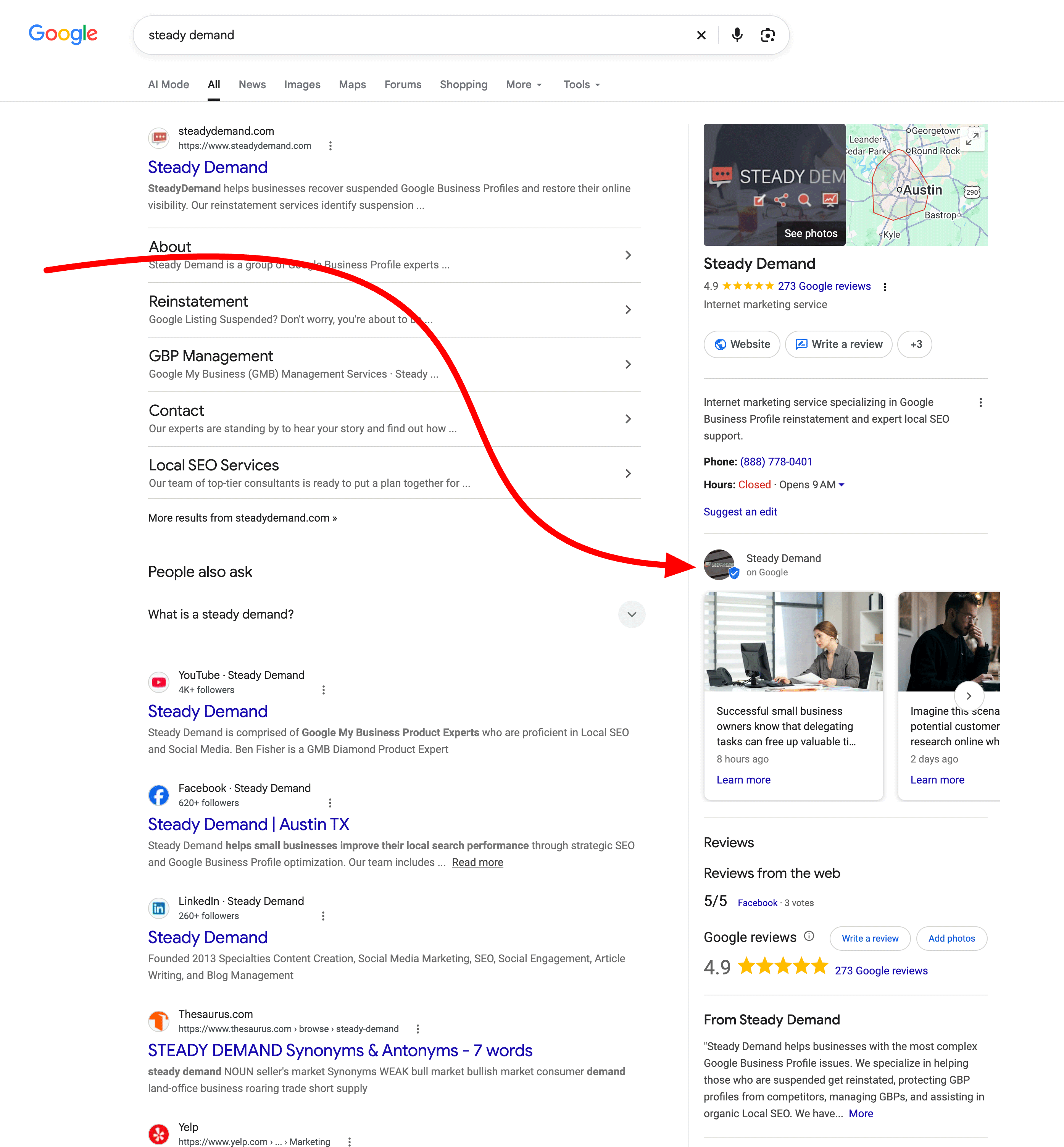 Google Posts Arrow