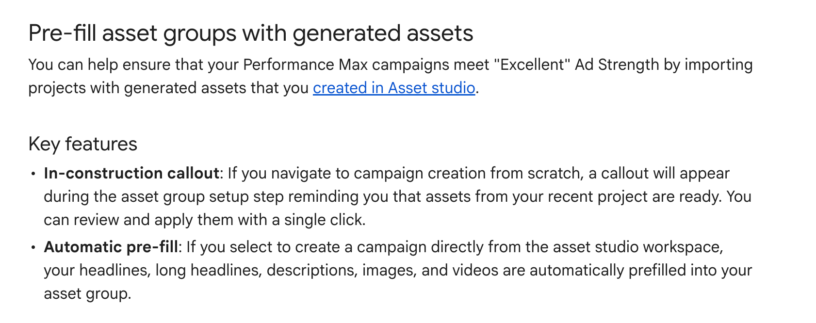 Google Pre Filled Assets Text
