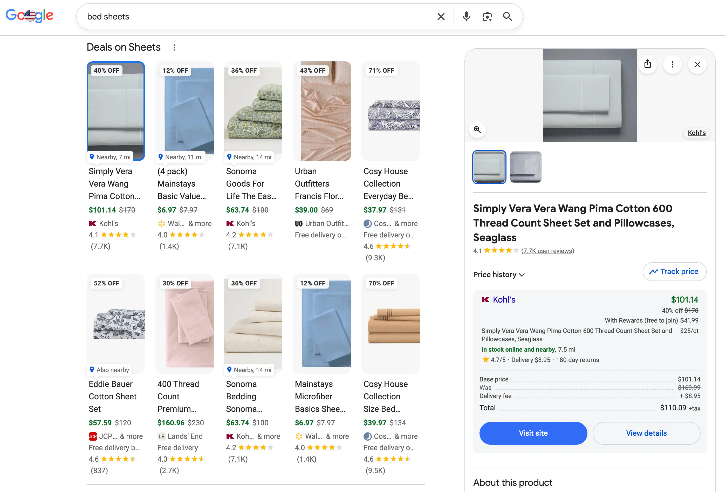 Google Product Results Side Panel