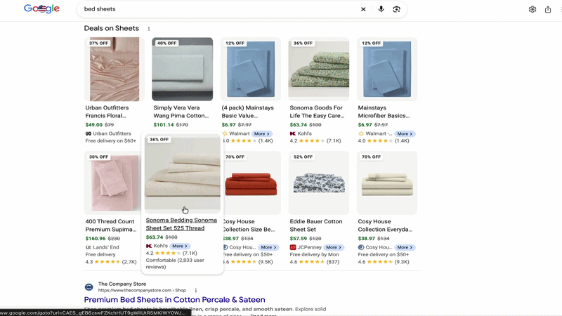 Google Product Results Side Panel