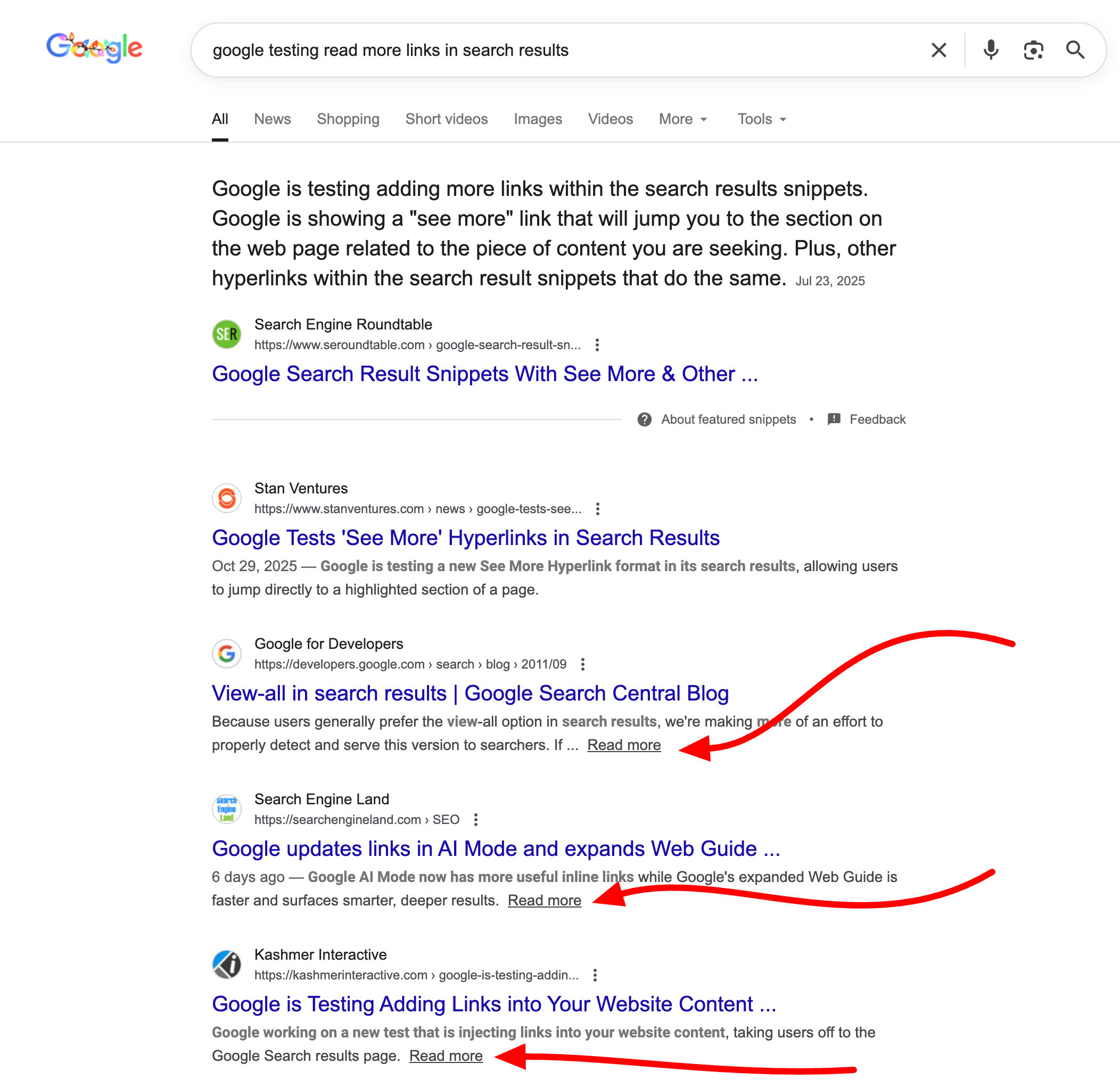 Google Read More Links Search Snippets