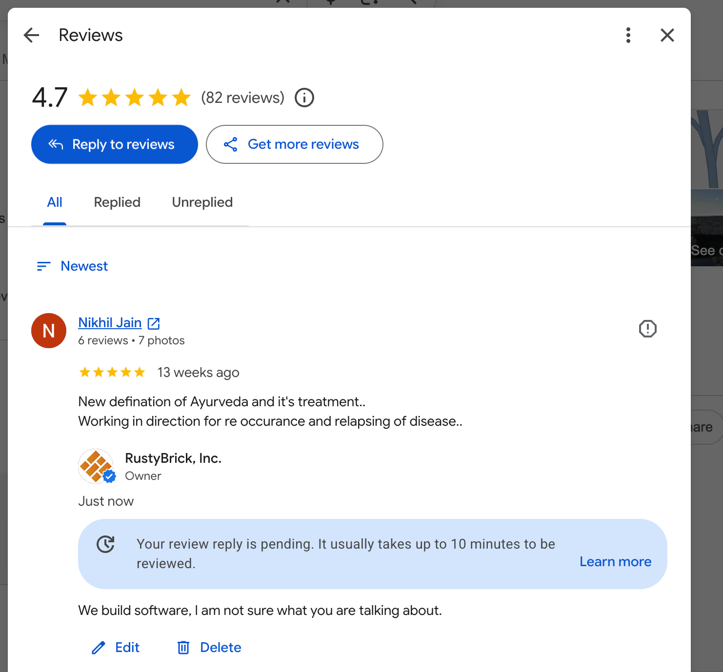 Google Review Reply Pending
