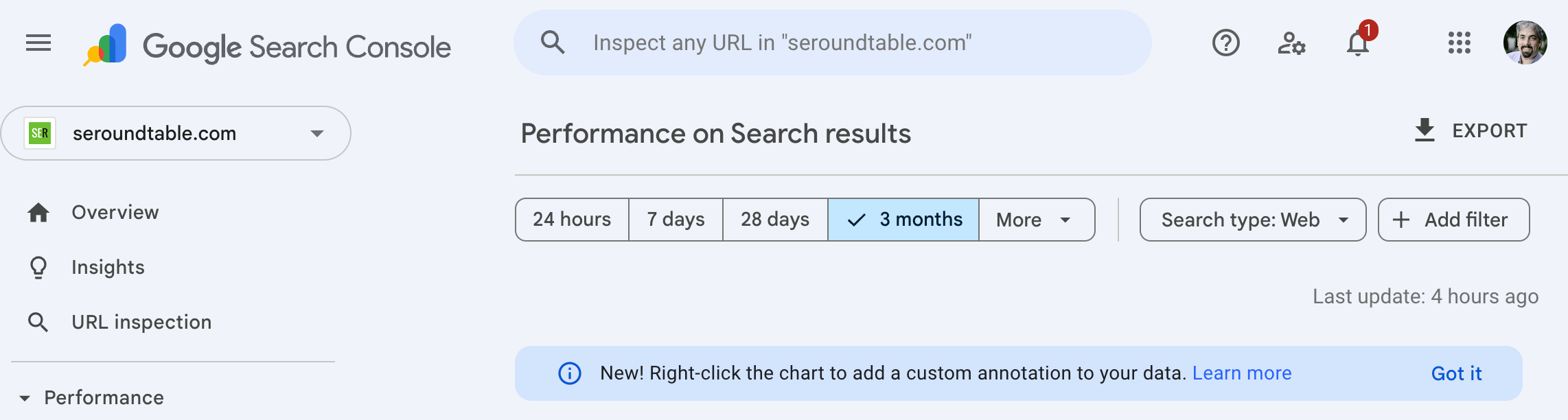 Google Search Console Performance Report Annotations