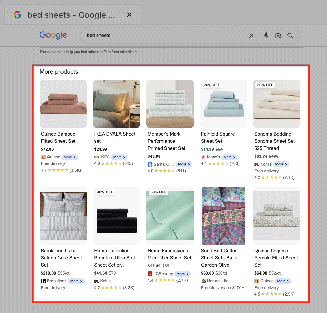 Google Search Products More Link Blue