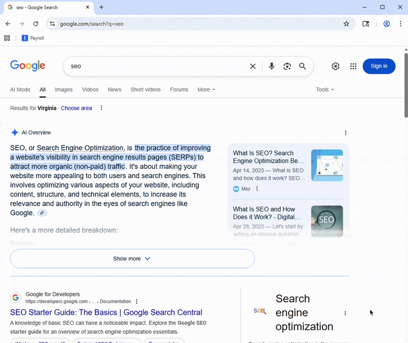 Barra de búsqueda Sticky de Google Search