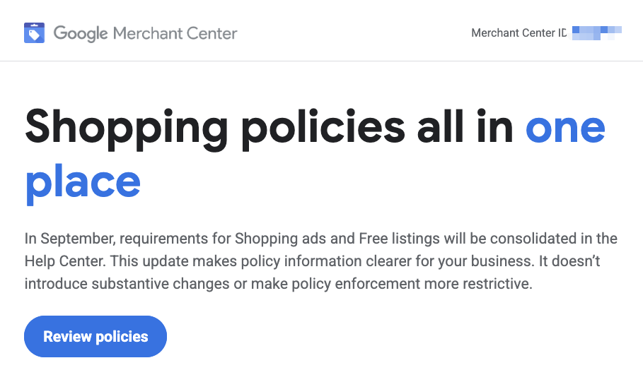 Google Shopping Ads Free Listing Policies Merge Email